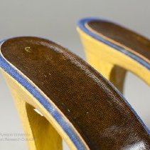 Wooden mules with navy canvas straps